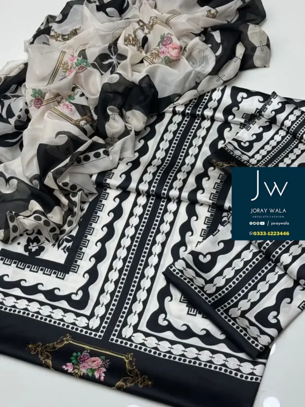 Partywear 3 pcs printed silk with silk dupatta D3 with free delivery available at joraywala