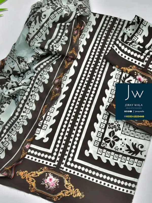 Partywear 3 pcs printed silk with silk dupatta D3 with free delivery available at joraywala