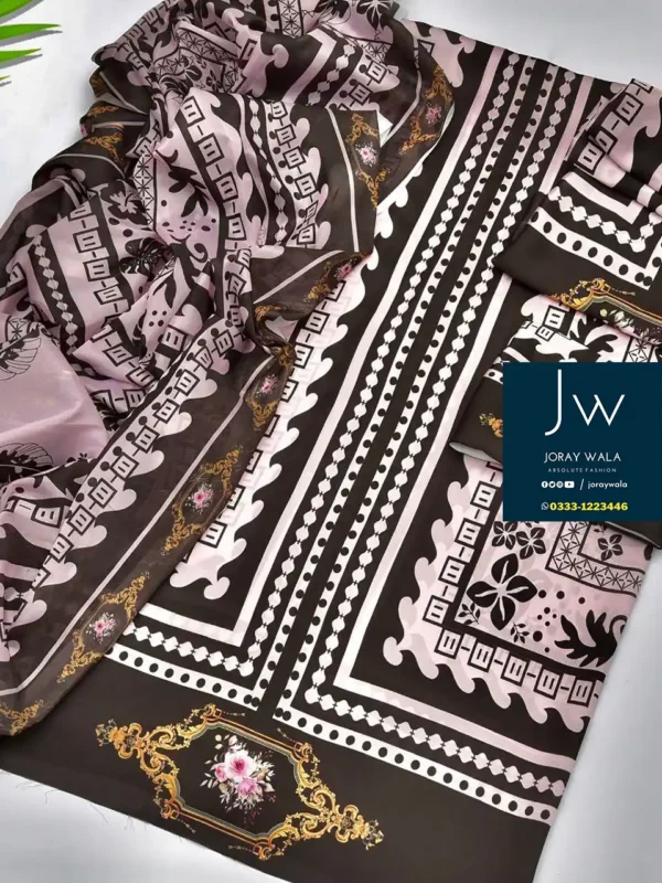 Partywear 3 pcs printed silk with silk dupatta D3 with free delivery available at joraywala