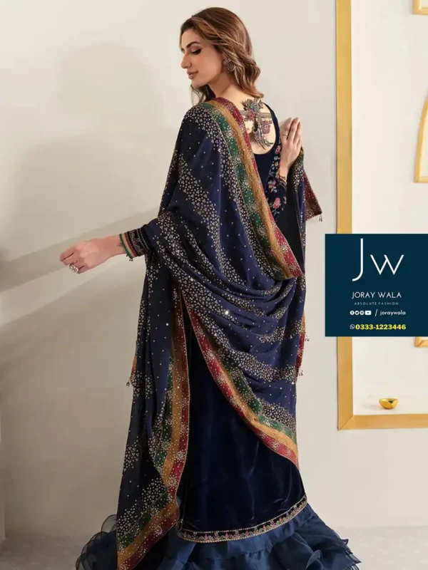 Partywear jazmin velvet 3 pcs wedding collection suit free delivery available at joraywala