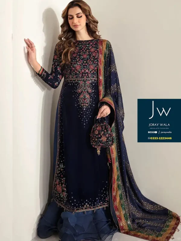 Partywear jazmin velvet 3 pcs wedding collection suit free delivery available at joraywala