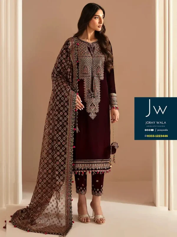 Partywear jazmin velvet wedding collection 3 pcs suit with free delivery available at joraywala