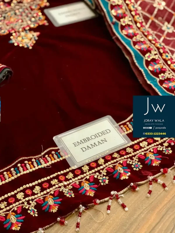 Partywear jazmin velvet wedding collection 3 pcs suit with free delivery available at joraywala