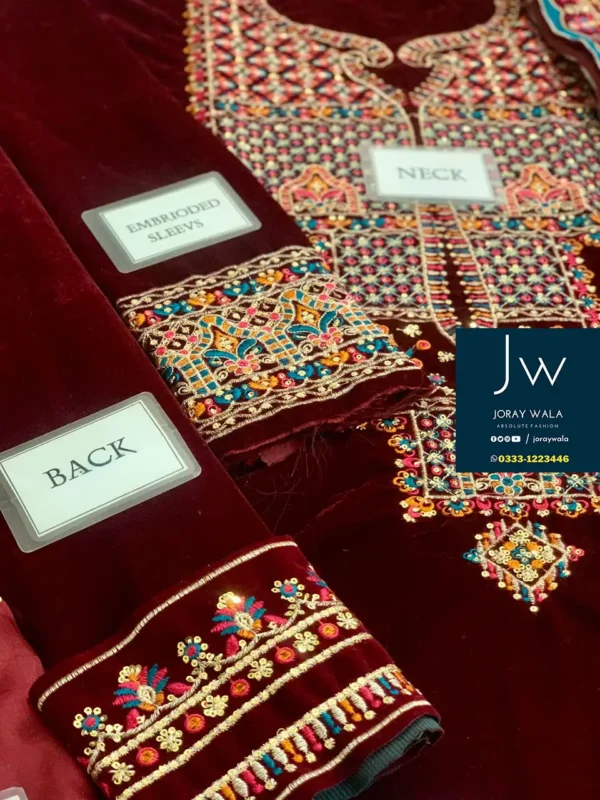 Partywear jazmin velvet wedding collection 3 pcs suit with free delivery available at joraywala