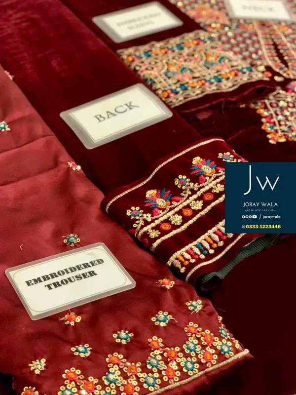 Partywear jazmin velvet wedding collection 3 pcs suit with free delivery available at joraywala