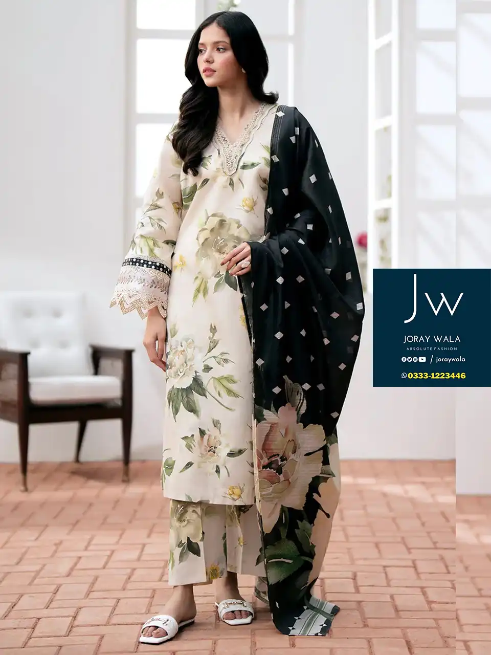 Fancy Digital Printed Lawn 3 Pcs Floral Suit with free delivery all over Pakistan joraywala​