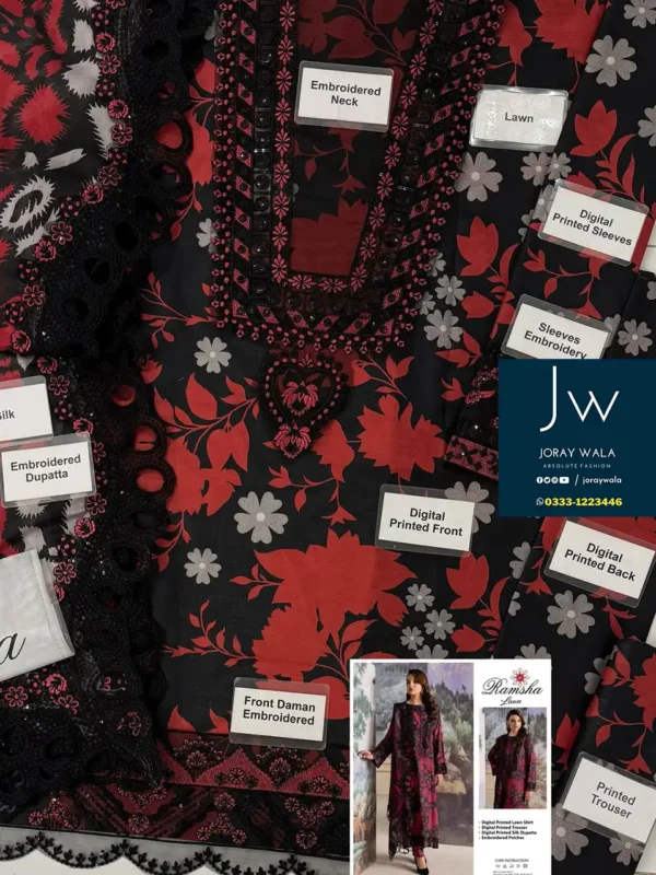 Fancy-partywear-Lawn-3-Pcs- Ramsha-free-delivery-joraywala
