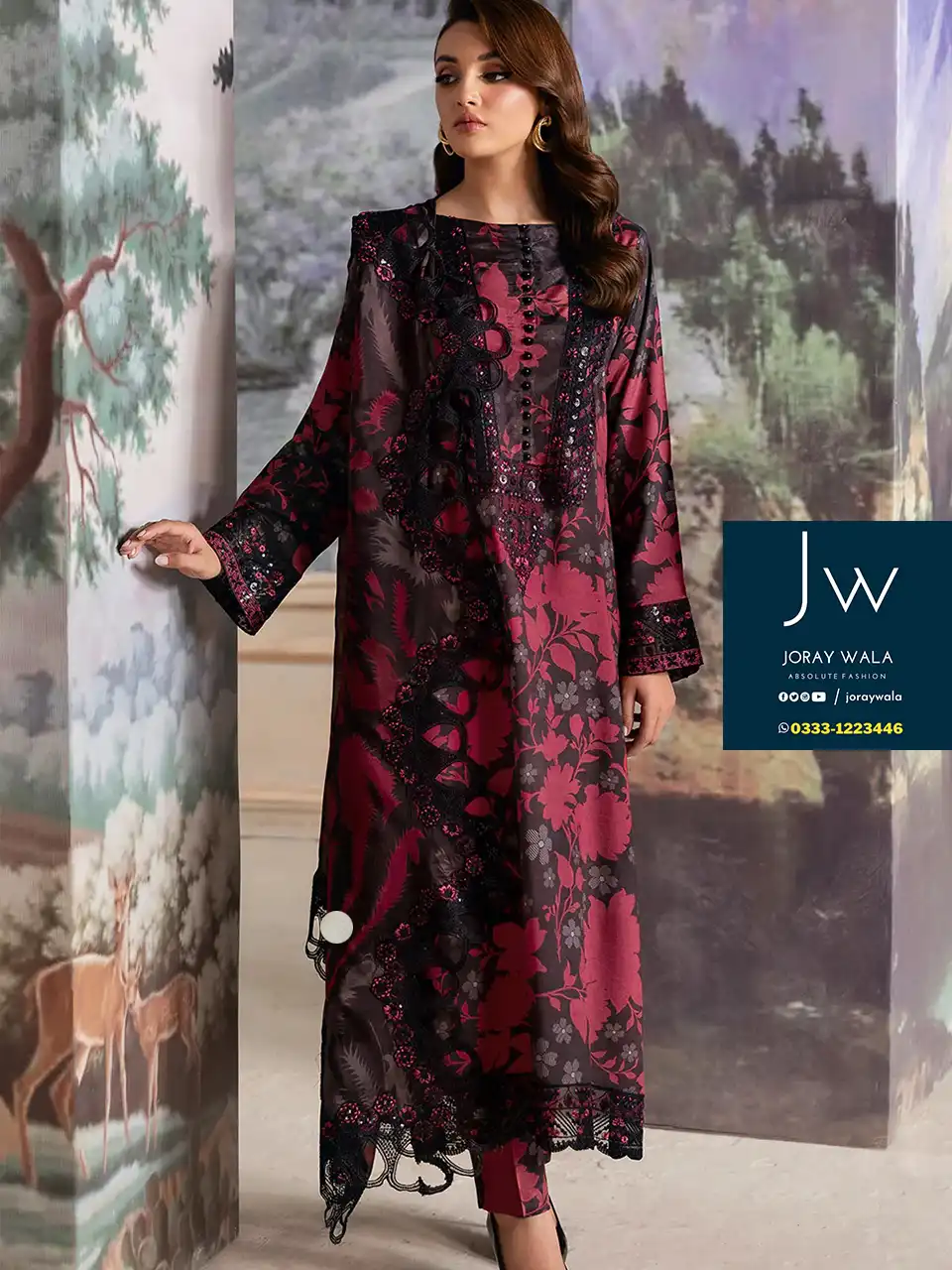 Fancy-partywear-Lawn-3-Pcs- Ramsha-free-delivery-joraywala