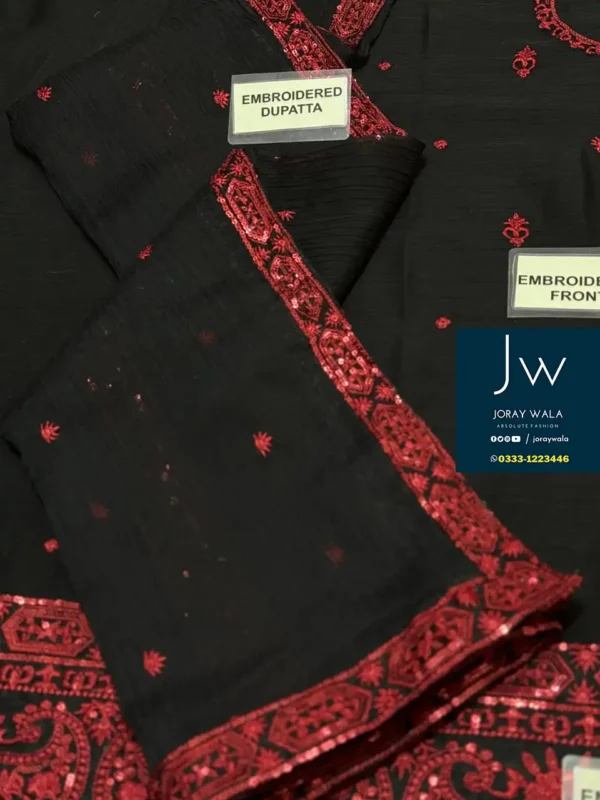 Fancy-partywear-designer-black-chiffon-3-pcs-suit-with-free-delivery-joraywala ​