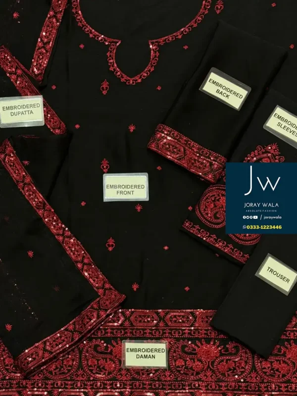Fancy-partywear-designer-black-chiffon-3-pcs-suit-with-free-delivery-joraywala ​