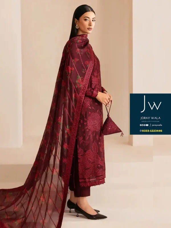 Partywear-Fancy Jazmin-Semi Pure-chiffon-EC -Maroon-free delivery-joraywala
