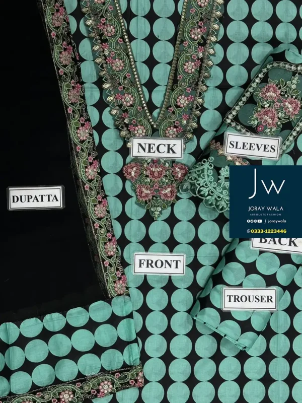 Beautiful girl wearing a dots pattern 3 pcs suit., suits represent Pakistani culture.