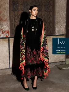 Fancy lawn collection chickankari black 3 pcs suit available with free DC all over Pakistan at joraywala ​