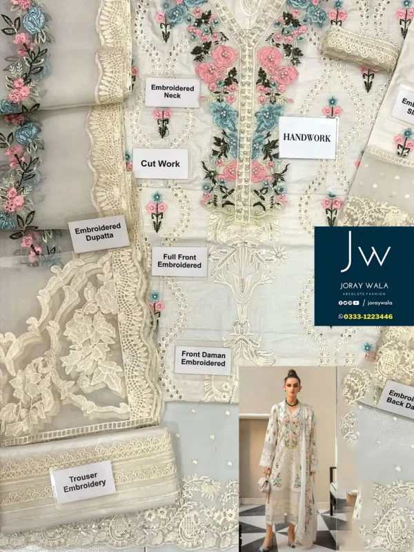 Fancy-cotton-lawn-Pearl-white-Chickankari -Embroidered-3-Pcs-Suit-with-free-delivery-joraywala _