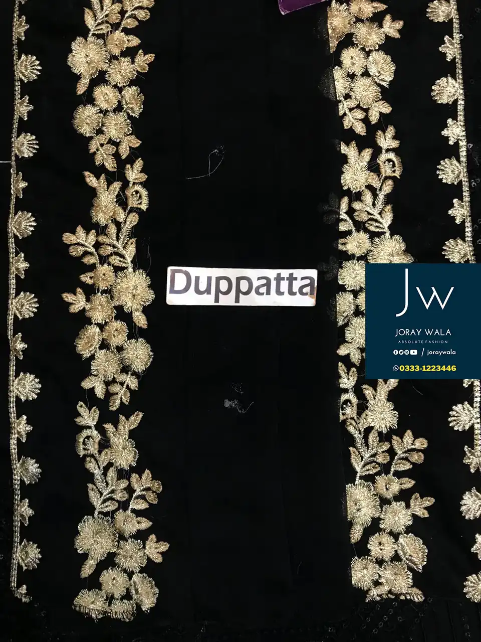 Partywear fancy embroidered 3 pcs chiffon suit model wearing black beautiful suit with free delivery joraywala