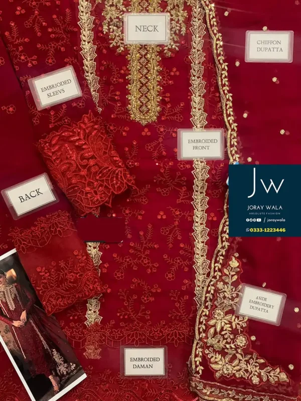 Partywear-fancy-3-pcs-embroidered-Red-Wedding-wear-suit-available-at-@joraywala