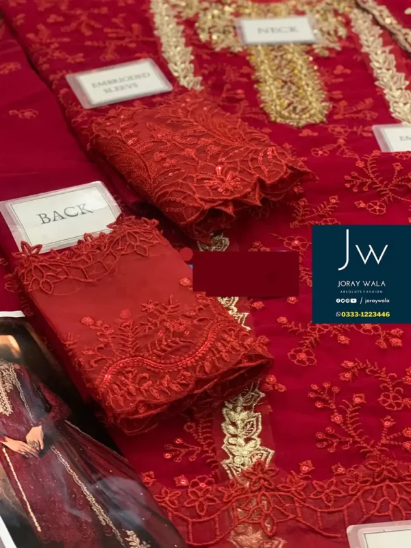 Partywear-fancy-3-pcs-embroidered-Red-Wedding-wear-suit-available-at-@joraywala