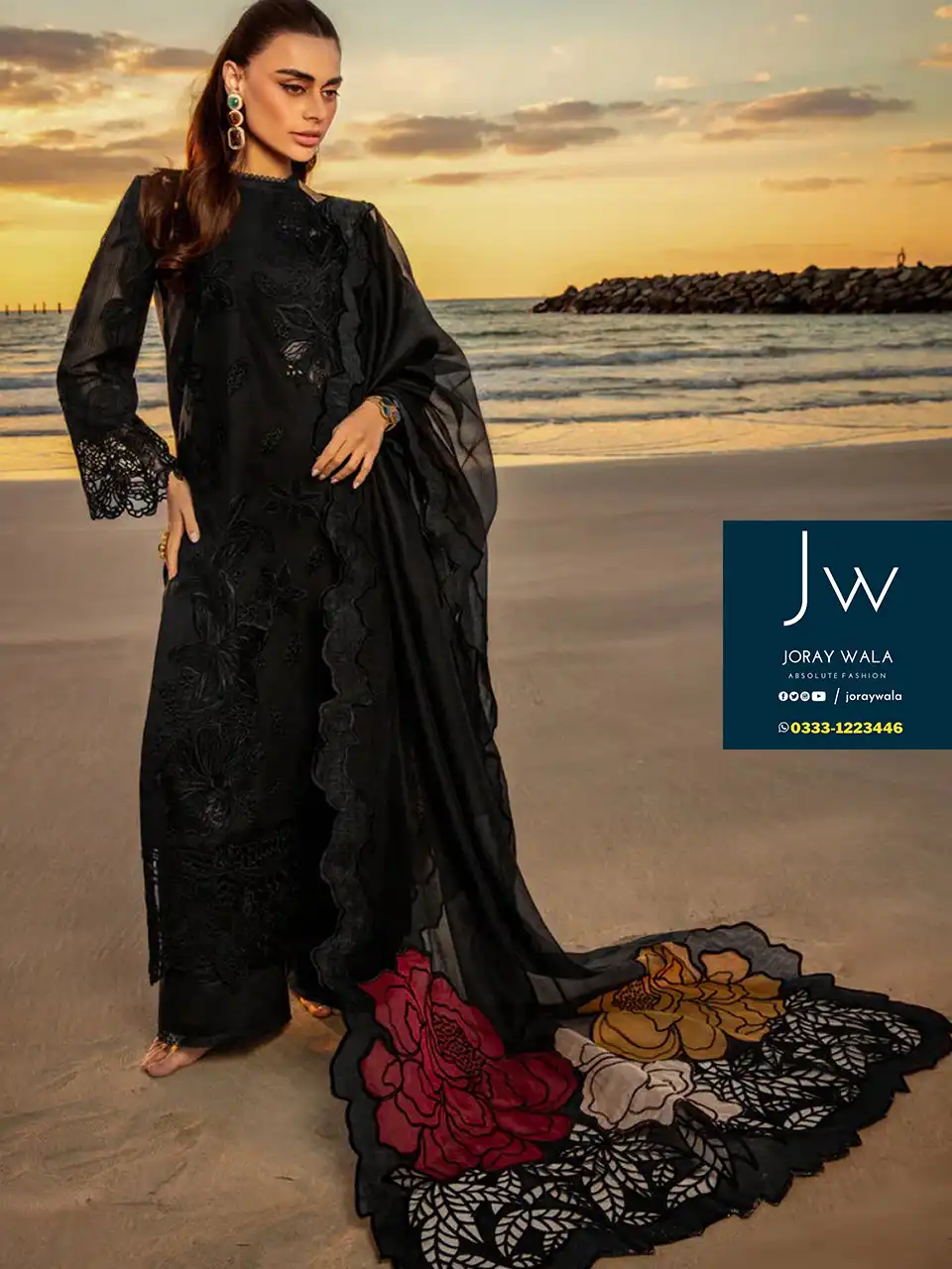 Partywear-fancy -lawn-3-pcs-suit- heavy-embroidery -with-fancy -dupatta-free-delivery-joraywala