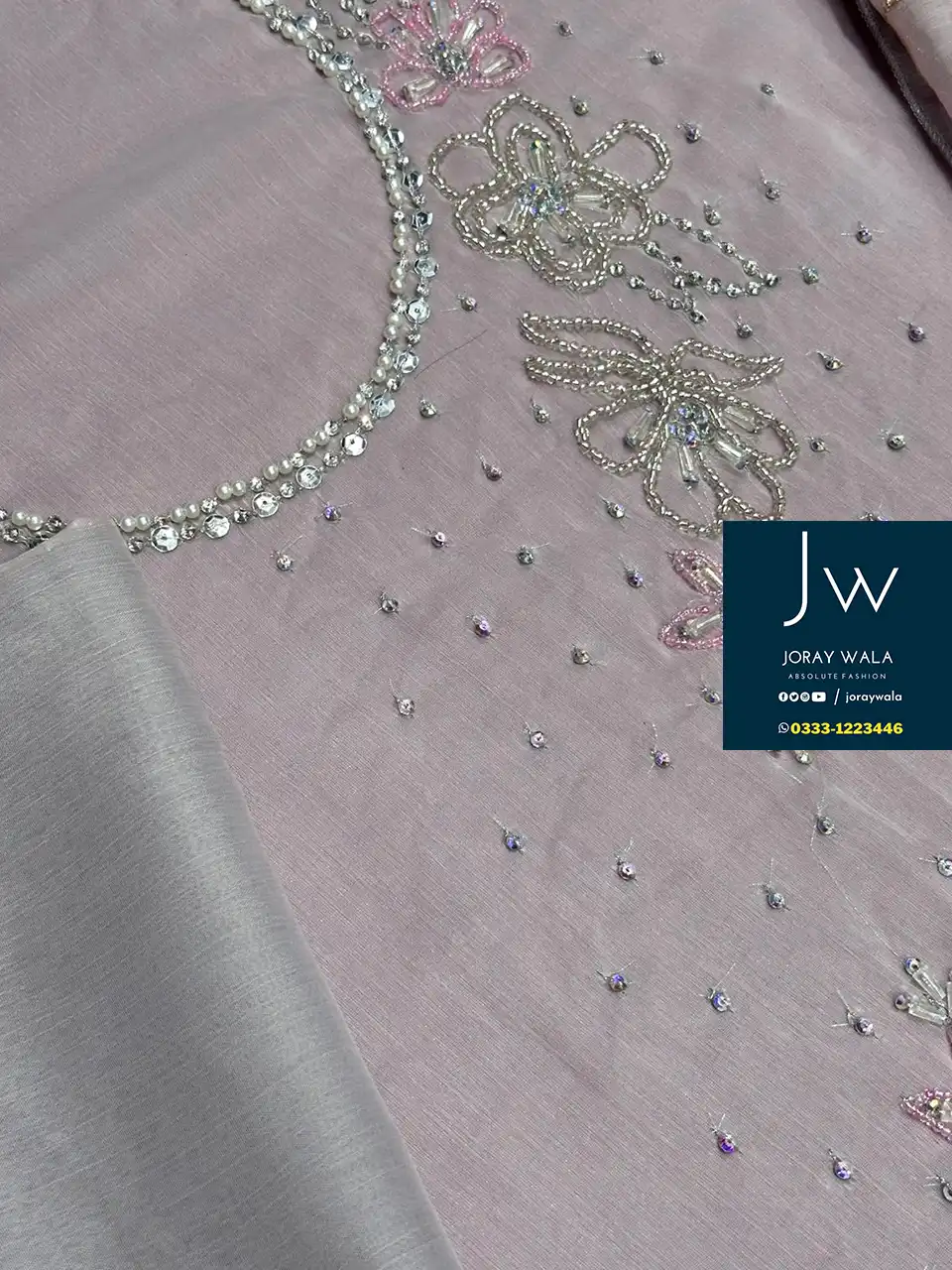 Partywear fancy multi shaded 3 pcs suit with zari work available at joraywala