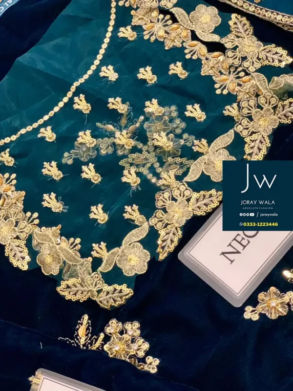 Partywear fancy velvet 3 pcs suit Blue embroidery with fancy dupatta